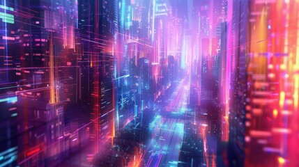 Obraz premium Neon Nights: Dynamic Futuristic Cityscape with Vibrant Lights and Motion Blur