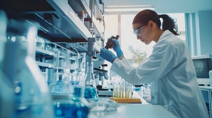 Fototapeta premium Scientist Analyzing Sustainability Data in Modern Lab Environment