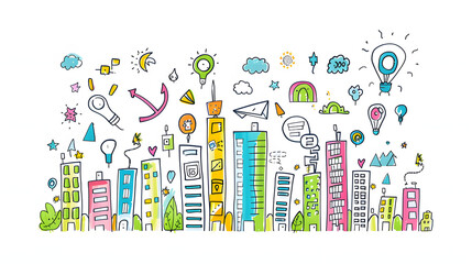 Fototapeta premium A simple drawing of smart city buildings in the style of digitalism cartoon style