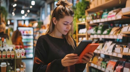 Retail Manager Reviewing Sustainable Products and Performance Report
