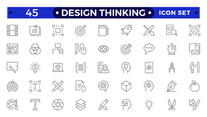 Set of design thinking icons. Line art style icons bundle. Minimalist thin linear web icon set.
