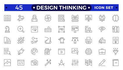 Set of design thinking icons. Line art style icons bundle. Minimalist thin linear web icon set.