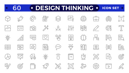 Set of design thinking icons. Line art style icons bundle. Minimalist thin linear web icon set.