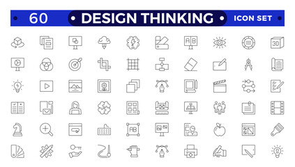 Set of design thinking icons. Line art style icons bundle. Minimalist thin linear web icon set.