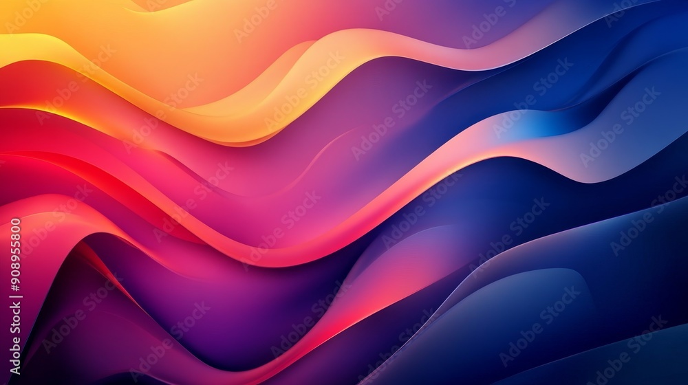 Poster this abstract image features a vibrant and dynamic design with flowing waves in shades of red, orang
