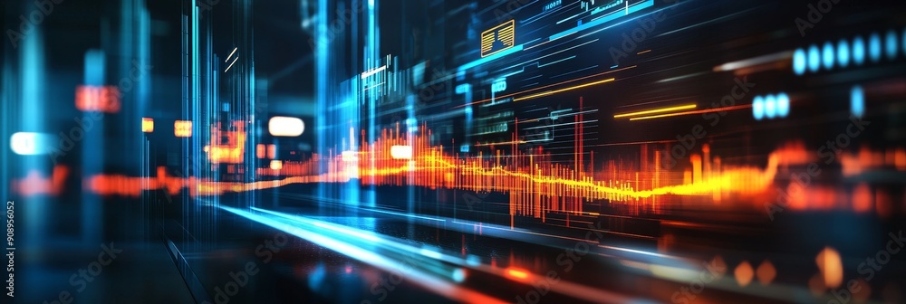Poster abstract digital background with glowing lines and data flow, symbolizing innovation, technology, da