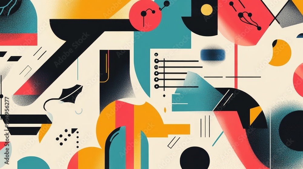 Poster this image showcases an abstract design featuring bold geometric shapes and vibrant colors, creating