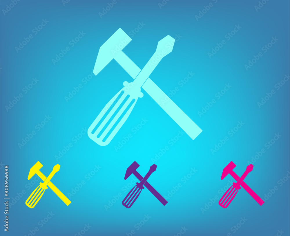 Poster vector color icons on blue background with gradient