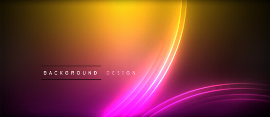 Neon glowing circle rays, light round lines in the dark, planet style neon wave lines. Energetic electric concept design for wallpaper, banner, background