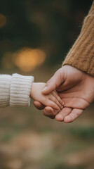 Close-Up of Parent Holding Child's Hand in Nature