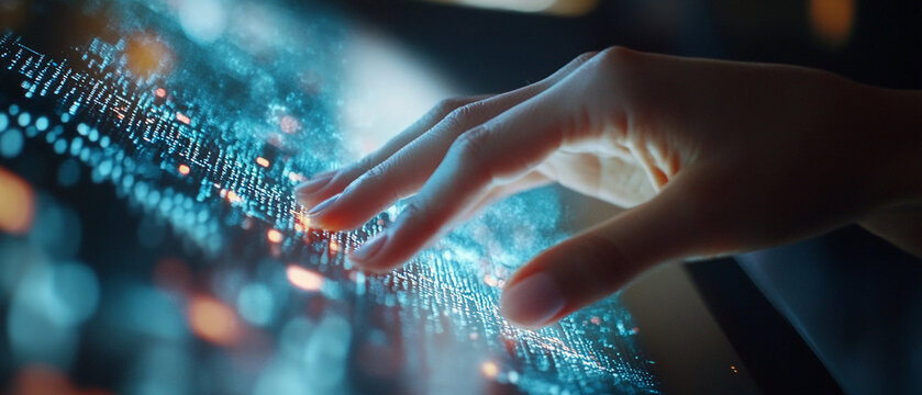 Closeup hand using computer personalizing AI solutions artificial intelligence