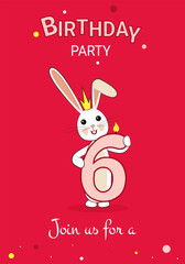 6 years old. Children's birthday party for a girl's birthday party. Invitation to the party. 
