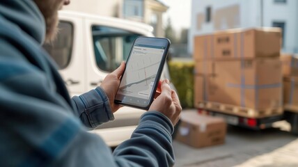 A delivery service app interface being used by a courier, high resolution