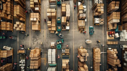 A delivery team organizing packages in a warehouse, high resolution