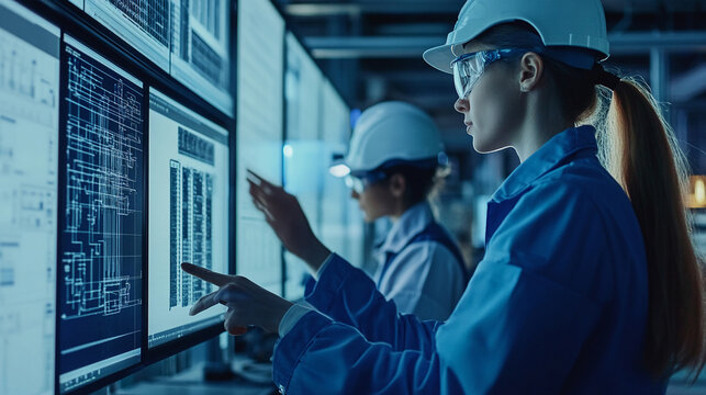 Engineers monitoring renewable energy systems.