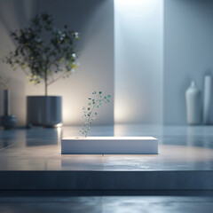 interior of a modern house with close up product display podium