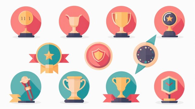 A collection of diverse trophies and awards showcased in vibrant circular designs