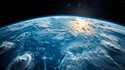 Obraz premium Earth from Space with Sunlight and Clouds.