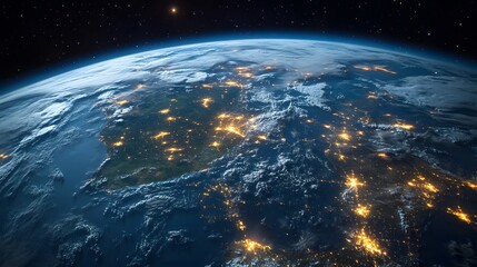 Obraz premium Earth at Night with City Lights.