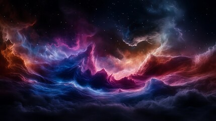 A breathtaking panorama of a cosmic landscape, with mountains, valleys, and rivers of gas
