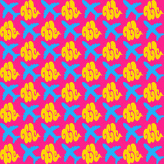 Fabric Pattern, Background Pink, Blue airplane with clouds, Japanese style, yellow, Seamless.