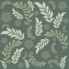 Floral Pattern, Background Green, Various leaves, green pastel colors Seamless