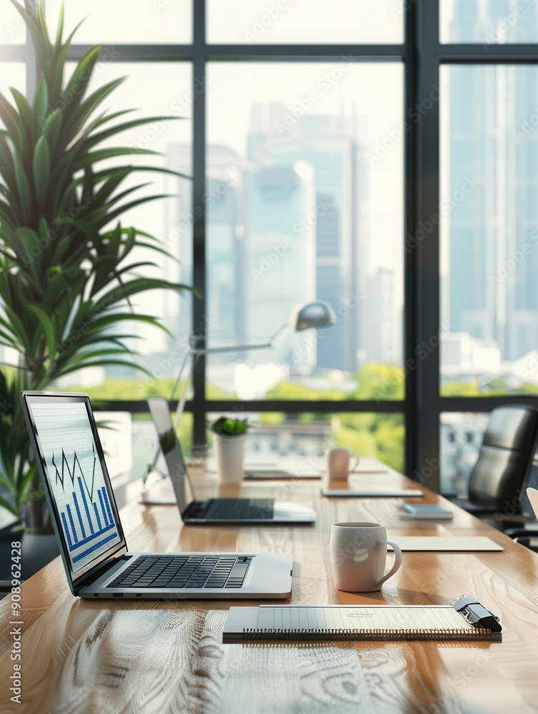 Aufkleber a sleek office features large windows that illuminate the workspace with natural light, showcasing a