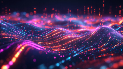 Neon lights forming a digital data landscape neon