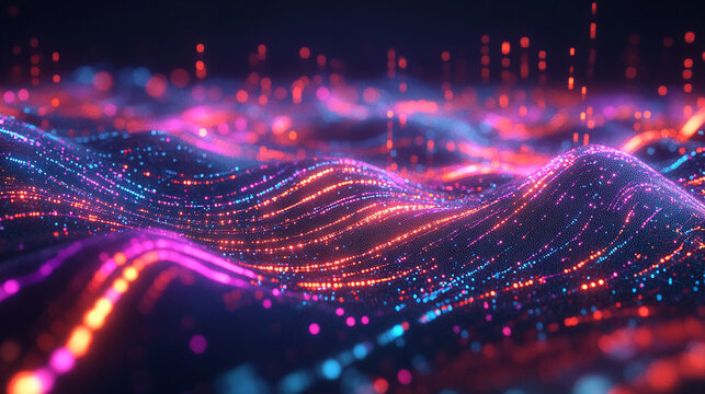 Neon lights forming a digital data landscape neon