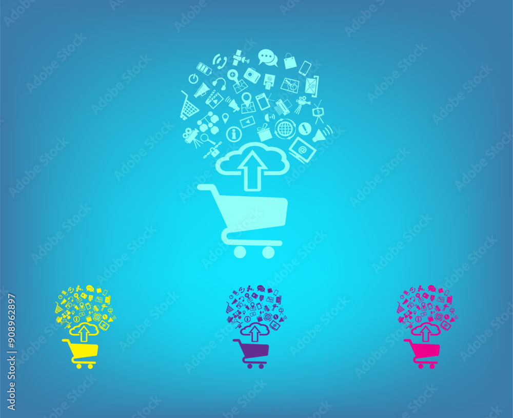Poster vector color icons on blue background with gradient