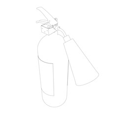 Contour Fire Extinguisher Icon Vector Design on White Background. Outline icon isolated on white. Fire protection, safety. Isometric view