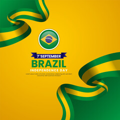 Brazil independence day celebration Square Banner illustration with Waving ribbon flag