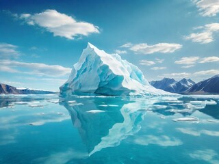 Capturing a crystal clear iceberg floating in pristine turquoise water. 
