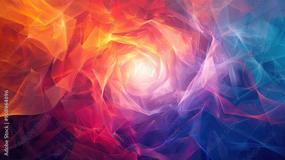 Poster social media background, an iridescent abstract geometry background featuring vibrant polygonal shap