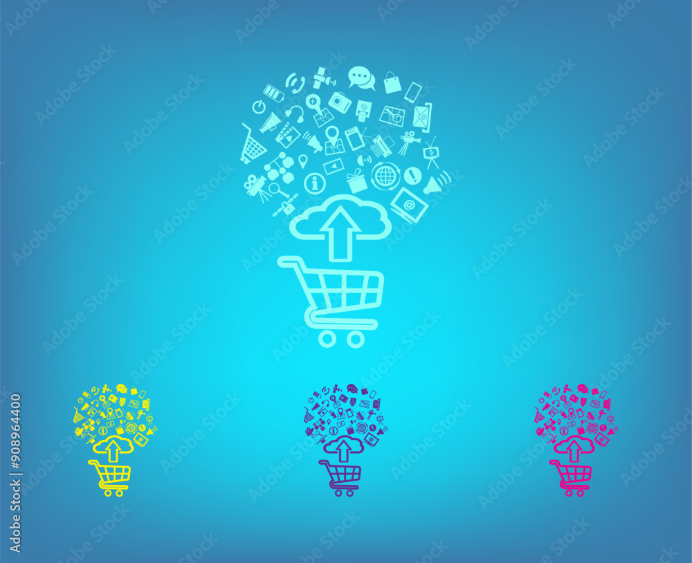 Poster vector color icons on blue background with gradient