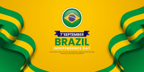 Brazil Independence Day Background Design September 7th Vector Illustration with waving ribbon flag