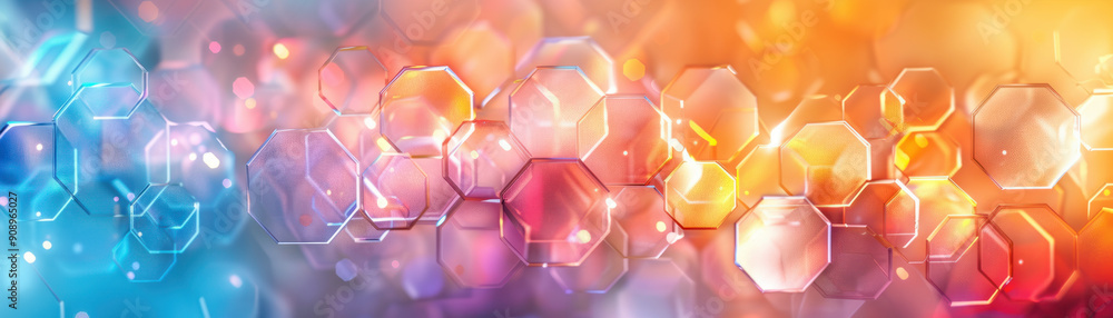 Poster abstract background, an iridescent background made of translucent, overlapping hexagons and diamonds