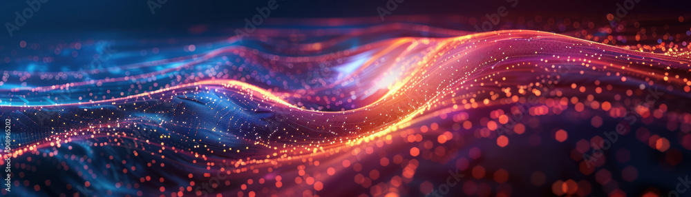 Poster technology background, a captivating translucent swirl of colors dominates the composition, set agai