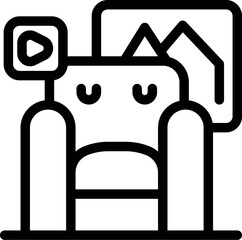 Line icon concept of home cinema, depicting an armchair, a video player, and a framed picture