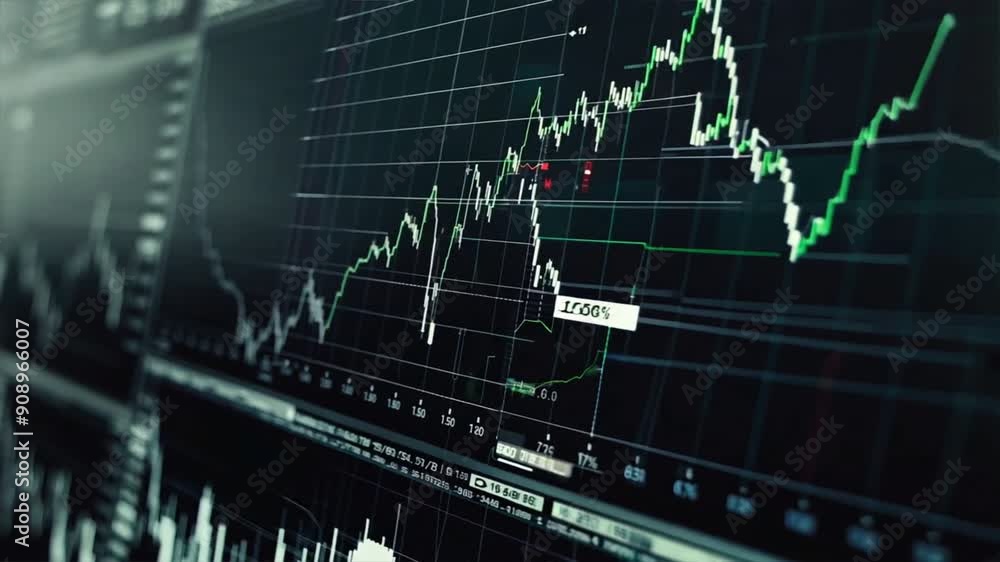 Poster high-resolution image of a stock market graph on a computer screen.