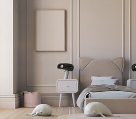poster mockup in kids bedroom interior background. modern classic style. 3d Rendering