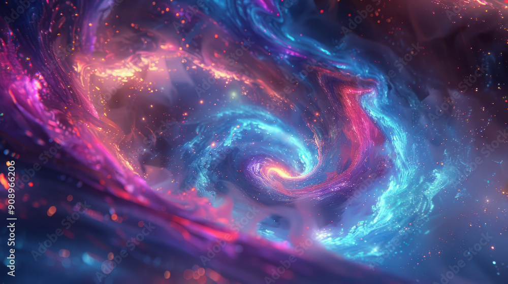 Poster technology background, a mesmerizing translucent swirling form dominates the composition, showcasing