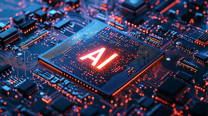 Obraz premium micro computer chip with AI, artificial intelligence processing power, future of technology