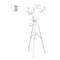 Contour drawing of Telescope - astronomy tool. Telescope in simple outline vector illustration.