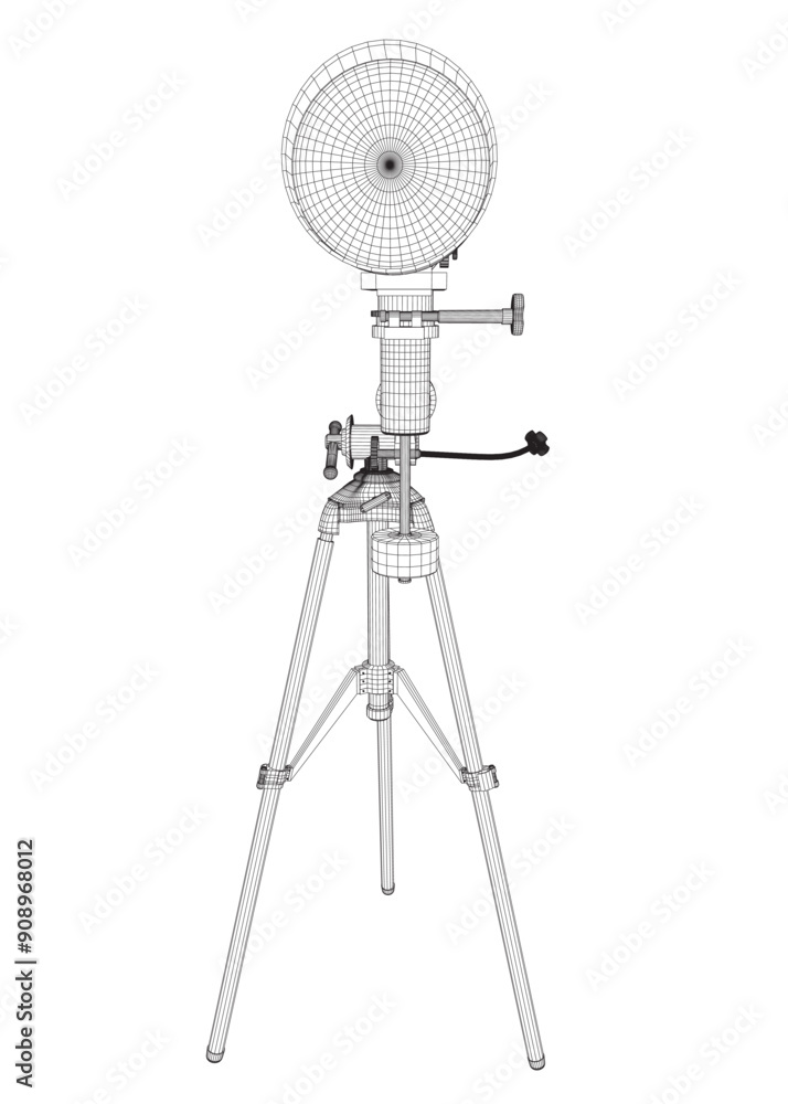 Poster wireframe drawing of telescope - astronomy tool. telescope in simple outline vector illustration. 3d