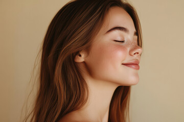 Fototapeta premium A close up of a girl's face with her eyes closed