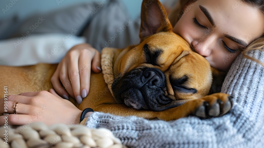 Poster pet owner utilizing smart tracker to monitor sleeping patterns of beloved companion
