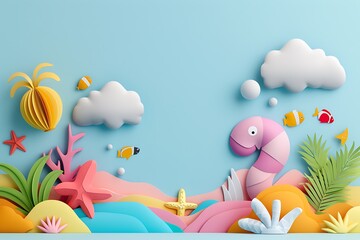 Whimsical Ocean Scene with Colorful Papercut Creatures Bringing a Storybook Vibe to Life