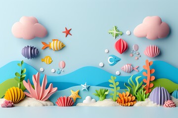 Whimsical Papercraft Ocean Scene Showcasing Colorful Sea Creatures and Coral Reefs