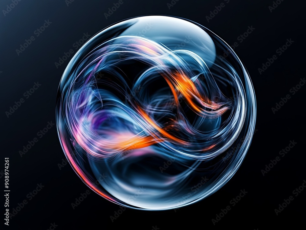 Poster light refraction through a soap bubble, close-up with vibrant abstract patterns, minimalist and myst